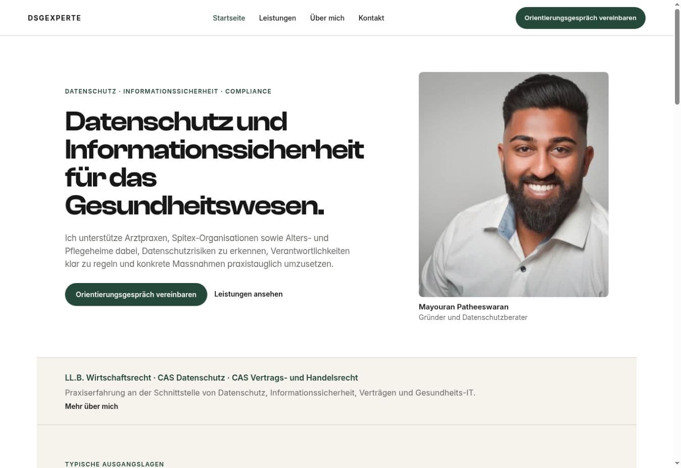 Screenshot der Website DSGEXPERTE